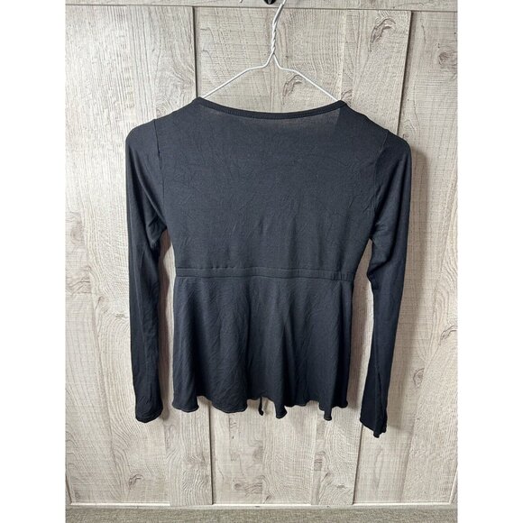 AM PM by Espiral Womens M Shrug Tie Front Black Baby Doll Top Boho Cottagecore - Picture 3 of 5